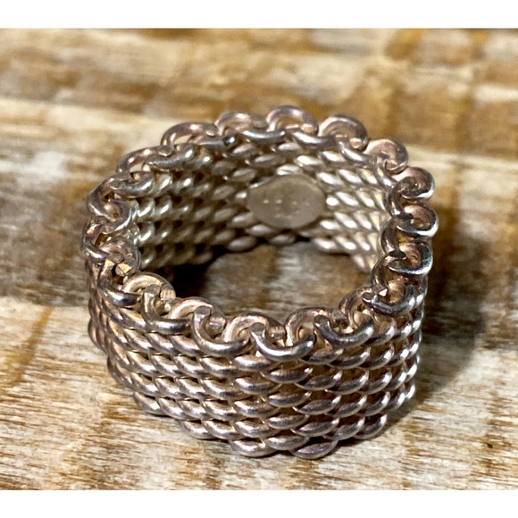 Vintage Tiffany & Co Size 5 Somerset Mesh Basket Weave Ring Sterling Silver 925 - Picture 5 of 12